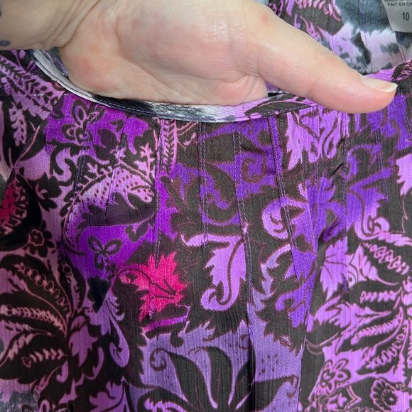 Peter Nygard Top Womens 10 Pink Black Long Sleeve Round Neck Floral Spots Print - Picture 14 of 14